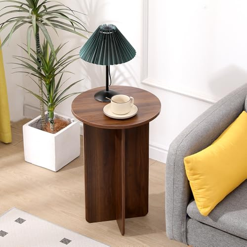 Redd Royal Small Round Sofa Side Table for Living Room Bedroom, 40CM Narrow Tall Wood Coffee Tables Little End Table Decor Plant Stand Table Dark Walnut for Home Office Corner