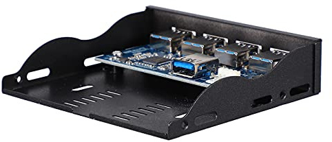 Artibetter Concentrador USB de Panel Frontal 4 Puertos USB 3.0 para Bahía 3.5, Acero Inoxidable Negro, Fácil Instalación para PC