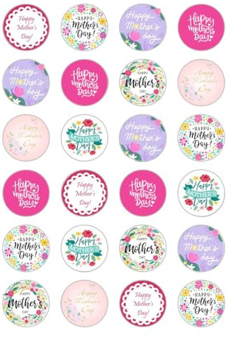 24 x Happy Mother's Day Best Mum Edible wafer rice paper Cupcake toppers Cake Decorations