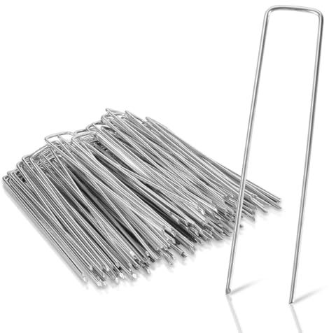 Ollewiellan Piquet d'ancrage au sol galvanisé 150 mm de long 25 mm de large Ø 2,8 mm 250 pièces Ancres de sol stables pour toile de paillage, toile de jardin, clôture & maille Ancres de sol à tête