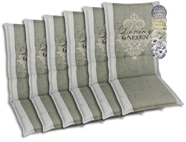 GO-DE Textil Bequeme und attraktive Polsterauflagen für Mittellehner-Gartenstühle (6er-Set, Wappen Living Garden beige, Mittellehner)