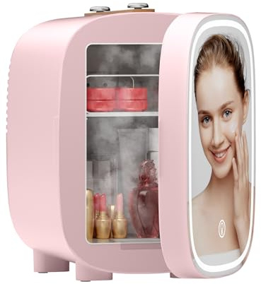LIGIANT Mini Fridge, With 3-Level Dimmable LED Light Mirror, Low Noise Mini Fridge, 4L Large Capacity, Cooler & Warmer, Portable Design for Multiple Uses - Bedroom, Office, and Travel | Small Refrigerator w/3-Level Dimmable LED Light Mirror, Low Noise Fridge, Portable Thermoelectric Cooler&Warmer for Skincare