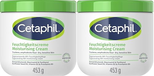 CETAPHIL Feuchtigkeitscreme, 453g, Für trockene, empfindliche Haut, Spendet intensiv 48h Feuchtigkeit und stärkt die Widerstandskraft, Mit Vitamin B3, Sonnenblumenöl, Verpackung kann variieren