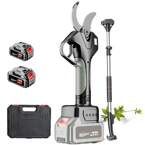 Glowdora Sécateur À Batterie, Ciseaux Lithium ION sans Fil Rechargeables, avec Perche Télescopique De 2,15 M, Adapté Au Jardinage, Aux Parcs, Etc., Diamètre De Coupe du Sécateur 50 Mm.