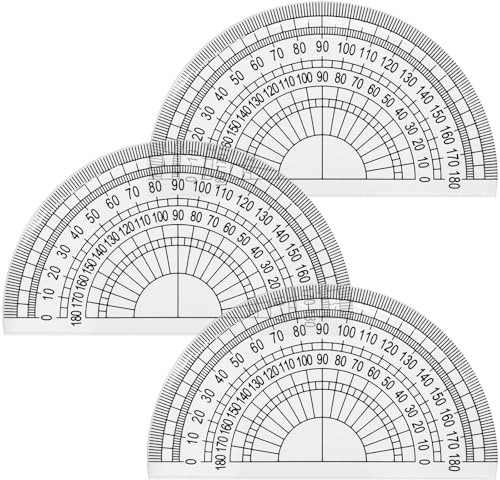 3Pcs Protractor - Clear Plastic 180 Degree Math Protractor for Drafting and Angle Measuring for School Office Students Teachers