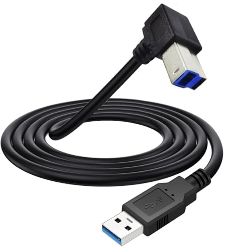 Cable de impresora USB 3.0 con ángulo de 90 grados, USB 3.0 tipo A macho a B macho para impresora HP Epson, Dell, Canon, Lexmark, Xerox, Bruder, Samsung (1,5 metros)