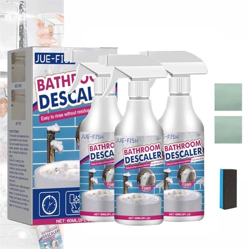 Jue Fish Bathroom Descaler, 2025 New Bathroom Descaler Foam Cleaner, Multipurpose Bathroom Descaler Foam Spray, All-Purpose Household Cleaners, Stubborn Stains Cleaner for Toilet Shower Sink(3set)
