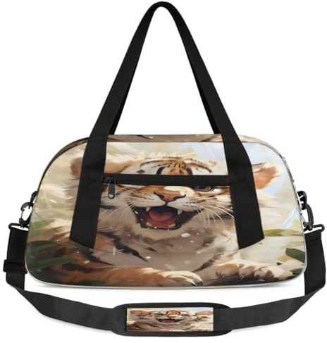 Kinder-Seesack mit niedlichem Tigermalerei, klein, leicht, Reise-Sporttasche für Jungen und Mädchen, Wochenendtasche, Fitnessstudio, Handgepäcktasche für Schule, Sport, Übernachtung