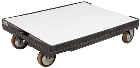goodsforbusiness Profi Schwerlast Transportroller 80x60cm schwarz | Industrieroller Rollbrett Möbelrollwagen gebraucht mit Holzboden für Stapelboxen, 500kg Tragkraft, 2 Block- und 2 Lenkrollen