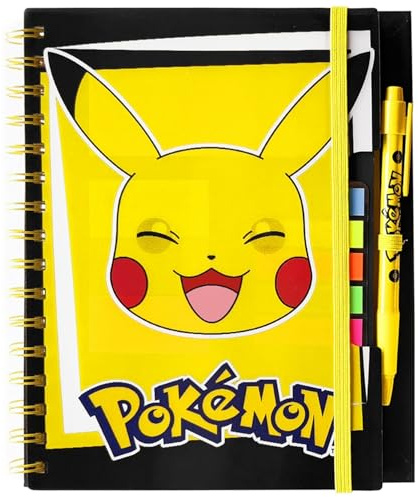 Pokémon Notizbuch mit Stift und Haftnotizen – Pikachu Schreibset für Kinder – A5 Spiralblock 15x21 cm – Schulbedarf & Geschenkidee für Jungen und Mädchen – Offizielles Pokémon Schreibwaren Set