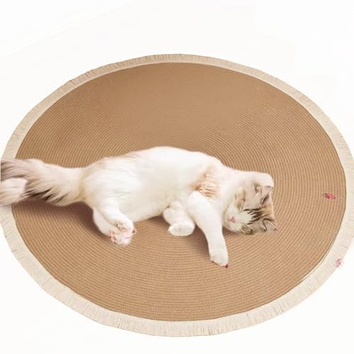 Jorzer Bomullsrep område matta för katter 60 cm rund mjuk katt repmatta med tofs boho-matta katt repdyna klösmatta