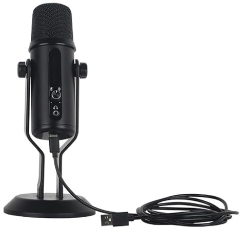 A33 USB Condenser Microphone, Black, Professional Recording Mic with LED Voice Control, Breathing Light, One-Key Noise Reduction for Gaming, Live Broadcast, Teaching, Singing