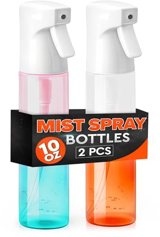 2 Pcs Continuous Spray Bottle for Hair - 10 Oz Plastic Empty Hair Spray Bottles Mist with 0.3 mm Nozzle, Continuous 360° Mist - Leak-Proof Ergonomic Design for Styling, Skin Care, Plants & Cleaning