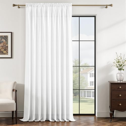 MRTREES Tenda Bianca 1 Pezzo 300x240 cm con Passanti, Effetto Lino Semitrasparente Leggero e Morbido, Tende Lino per Interni Soggiorno Camera da Letto Salotto Finestre Grandi Moderne