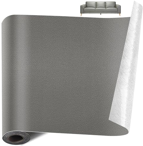 Cuero Adhesivo para Tapizar 30x300 cm - Parche de Reparación Autoadhesivo de Polipiel para Muebles, Sofás, Sillas, Asientos de Coche - Repara Rasguños, Roturas y Quemaduras - Gris