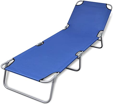 Mandloder Fällbar solstol blå, pulverlackerat stål, strandstol för trädgård och terrass, vikbar relaxstol, robust trädgårdsstol för utomhusavkoppling