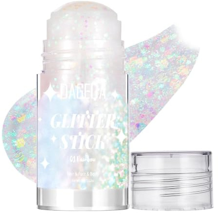 Prreal Rainbow White Body Glitter Stick,Sparkly Hair Face Glitter Makeup | for Women Rave Outfit Accessories,Holographic Mermaid Glitters Face Paint Stick for Halloween Carnival Makeup 1.12 oz, #01