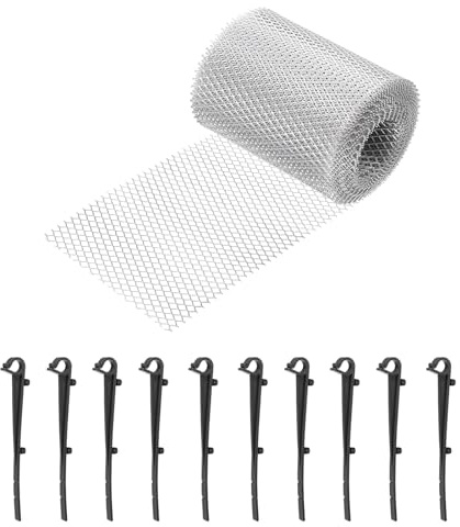 sourcing map Rotolo di rete in alluminio, 6,1 m x 12,7 cm, protezione per grondaie, rete ispessita, protezione per foglie con clip nere da foglie, ramoscelli, rami, detriti