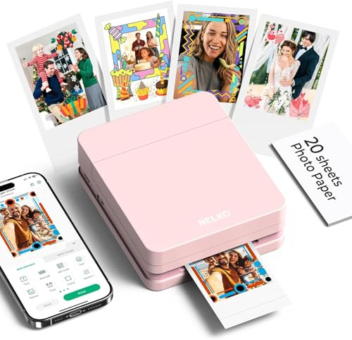 Nelko PP01 Stampante Fotografica Portatile, Mini Stampante a Colori per Stampa Foto dal Cellulare, Stampante Istantanea con 20 Carte per Foto Adesive, App di Modifica, Compatibile iOS/Android, Rosa