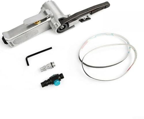 Lijadora neumática neumática de banda para pulido industrial, 16000 rpm de alta velocidad con carcasa de aleación, compatible con correas de lijado de 10 mm y 20 mm, A (10 mm + interruptor)