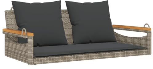 HETFTJN Hängebank Grau 109x62x40 cm Poly Rattan Gartenbank mit dicken Kissen Schaukelbank für Balkon Garten Terrasse und Wintergarten