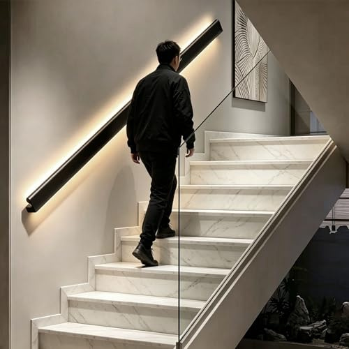 Luce LED per Corrimano Corrimano per Scale a LED con Sensore di Luce, Corrimano Luminoso in Lega di Alluminio a Fissaggio a Parete, Corrimano con Doppia Illuminazione a LED(Left,60cm(23.6in))