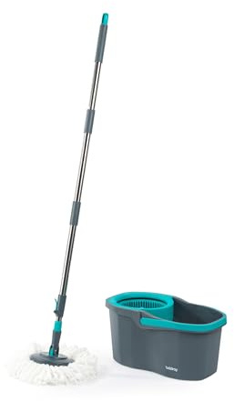 Beldray Anti Bac Spin Mop And Bucket Set, 360 Degree Dual Wring | 3.6L Bucket, Push Powered Wringing, Adjustable Handle, 2 Antibacterial Microfibre Mop Heads, Moisture Control Spinner