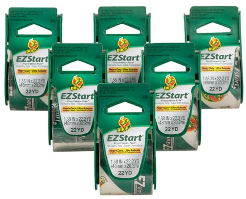 Duck EZ Start Brand Packing Tape with Dispenser, 6 Rolls, 1.88 Inch x 22.2 Yard, Clear (824922)