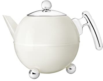Creme-weiße bauchige doppelwandig isolierte Edelstahl Teekanne 1.2 Liter