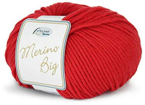 Rellana Wolle Merino Big Fb. 03 - rote Wolle Nadelstärke 5 - 6 mit Merinowolle zum Stricken & Häkeln, Mützenwolle