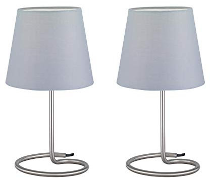 Reality Leuchten Tischleuchte Twin R50272042, Metall Nickel matt, Stoffschirm grau, E14, Zweier Set
