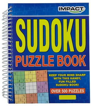 Impact Sudoku Puzzle Book - Spiral Bound Puzzle Book for Adults & Seniors | Over 500 Mixed Difficulty Level Puzzles | Brain‑Training Number Puzzles for Travel, Home & Work