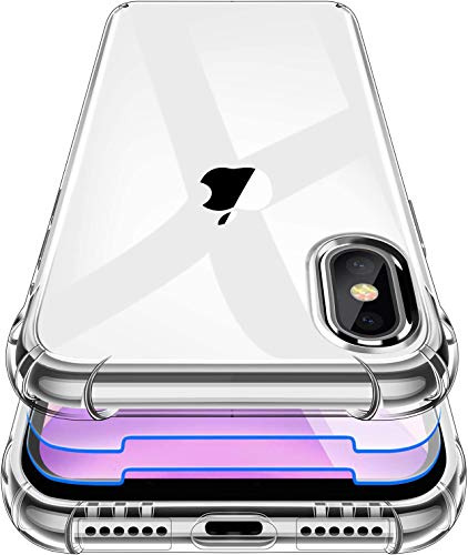 Garegce Hülle für iPhone XS Hülle, iPhone X Hülle mit 2 Stück Panzerglas Schutzfolie, Handyhülle iPhone XS/X Transparent Silikon Weiche TPU Stoßfest Kratzfest Bumper Schutzhülle - 5.8 Zoll - Klar