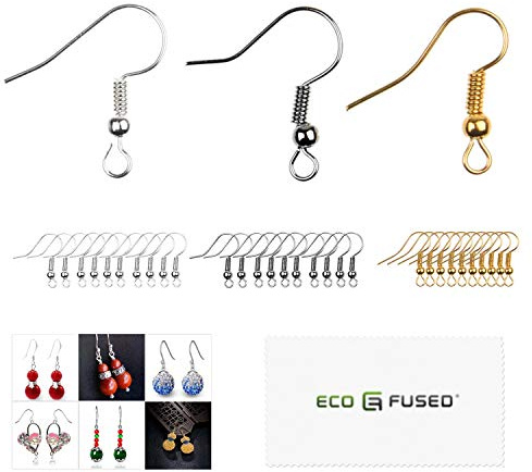 Eco-Fused Ganci per Orecchino 18mm - 300 pcs - Stile Coil and Ball con Filo Orecchio Senza Nickel - Oro/Argento/Grigio Scuro- Acciaio Placcato Ipoallergenico - Ottimi per Gioielleria