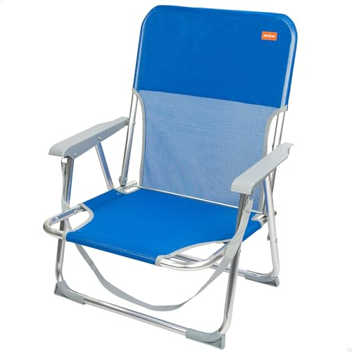 AKTIVE 62605 - Silla plegable de playa, Silla fija, Silla de playa, con topes antivuelco, mide 44x40x72 cm, con asa de transporte, color azul, AKTIVE Beach, Silla de camping,