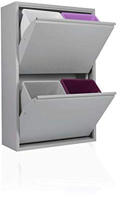 Betten-ABC Refina Mehrzweckschrank, Mülltrenner, platzsparend, aus pflegeleichtem Metall Farbe Grau, Größe 4 x 15 L