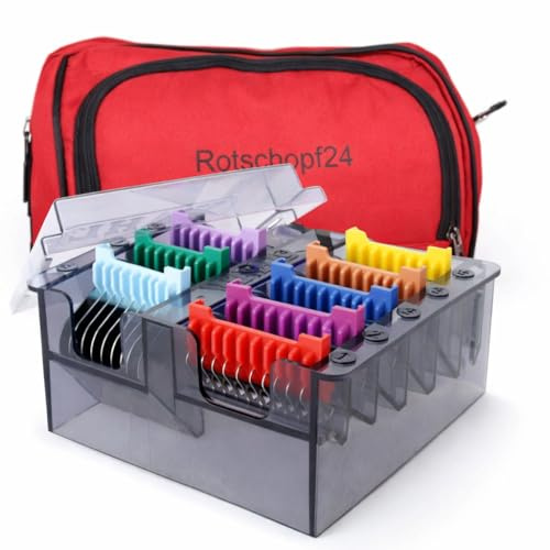 Rotschopf24 8er Set Metall-Aufsteckkämme/Aufschiebekämme/Aufsätze für Aesculap Vega GT410 Hunde Schermaschine + Box miot Deckel + Tasche