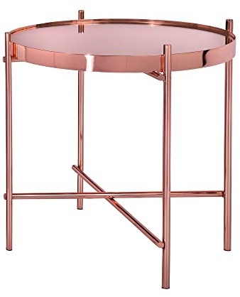 WOMO-DESIGN Beistelltisch Ø43x45 cm Unikat in Kupfer aus Metall und Glas, Design Wohnzimmertisch mit Glasplatte und Metallgestell, Runder Couchtisch, Moderner Glastisch, Edler Sofatisch, Lounge Tisch