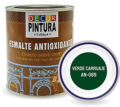 RC ocio Pintura antioxidante exterior para metal minio Pinturas esmalte antioxido para galvanizado, hierro, forja, barandilla, chapa para interiores y exteriores - Lata 750ml(Verde Carruaje)