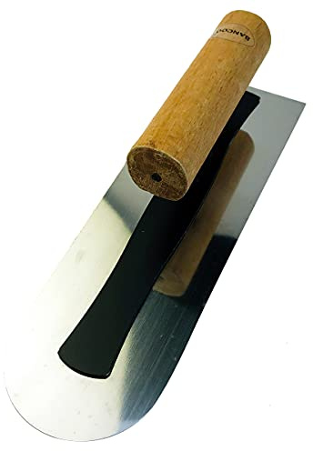 BANCOO Single Round Head Stainless Steel Trowel - Super Elastic Ultra-Thin Blade - Smoothing, Skimming & Finishing Tool for Plaster & Concrete (D2140Y)