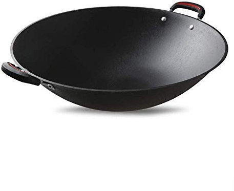 Wok Pan de hierro fundido Wok olla vintage gruesa doble oreja sin recubrimiento inferior redonda antiadherente hogar olla infinita wok, 38 cm