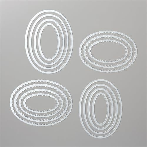 4 STÜCKE ovale Ellipse Wellenmuster Rahmen Stanzformen Set Metall Stanzformen für DIY Scrapbooking Prägeschablonen Kunst Geschenk Grußkarten Craft Album Dekoration Vorlage Rahmen Cardmaking