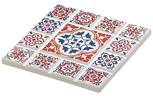 Zassenhaus Untersetzer Orientalisches Design Blume, Keramik, mit Rutschfestem Korkboden 20 x 20 x 1 cm, Rot, 057690