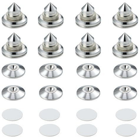 Pailvens Lautsprecher Spikes 8er Set, Lautsprecher Füße Höhenverstellbar aus Kupferlegierung, Subwoofer Spikes mit 16x Klebepads, Boxenständer Lautsprecherständer für CD DVD-Player, Silber