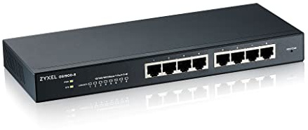 Zyxel 8 Port Network Ethernet Switch | Smart Managed Gigabit | GS1900-8 | 8x GbE RJ-45 Ports, Fanless, VLAN, QoS, IGMP Snooping, Link Aggregation, Wall Mount Kit Included