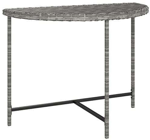 vidaXL Gartentisch Halbrund Wandtisch Tisch Terrassentisch Balkontisch Gartenmöbel Esstisch Terrasse Outdoor Grau 100x50x75cm Poly Rattan