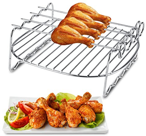 Ejoyous Heißluftfritteuse Grill Ersatz, Grillrost und Korbtrenner Zubehör Edelstahl Doppelschicht Backen Rack Metallgestell, für Air Fryer HD9225 HD992 HD9231 HD9233 HD9904