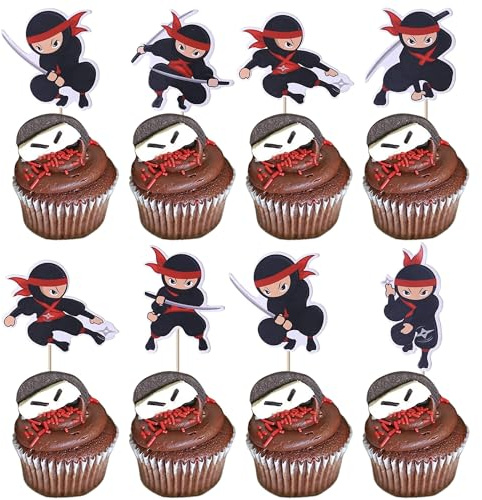 36 Stück Ninja Cupcake Toppers Ninja Muffin Dekoration Kampfsport Karate Kung Fu Krieger Kuchendekoration Ninja Thema Baby Shower Kinder Geburtstag Party Kuchen Dekorationen Zubehör