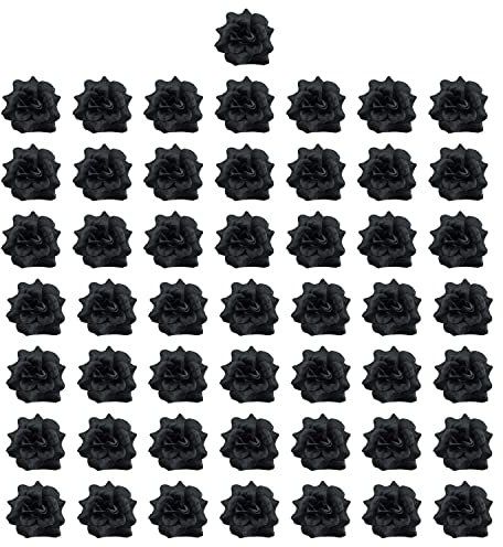 GERUI 50 Stück Kunstblumen, Blüten-Köpfe, Künstliche Blütenköpfe,Kunstblumen Rosenköpfe Stoffrosen Deko-Blüte, Basteln Tischdeko Dekoration Hochzeit Taufe Kommunion Blumen Applikationen (Schwarz)