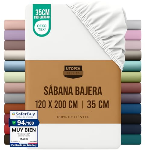 Utopia Bedding - Spannbettlaken 120x190cm - Weiß - Oeko-Tex Zertifiziertes Gebürstete Polyester-Mikrofaser Spannbetttuch - 35 cm Tiefe Tasche